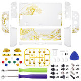 eXtremeRate The Great GOLDEN Wave Off Kanagawa - White Full Set Shell for Nintendo Switch OLED, Replacement Console Back Plate & Kickstand, NS Joycon Handheld Controller Housing with Full Set Buttons for Nintendo Switch OLED - QNSOT003