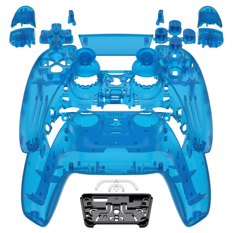 eXtremeRate Full Set Housing Shell with Action Buttons Touchpad Cover, Clear Blue Replacement Decorative Trim Shell Front Back Plates Compatible with ps5 Controller BDM-030/040/050 - QPFM5004G3