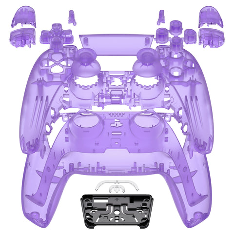 eXtremeRate Full Set Housing Shell with Action Buttons Touchpad Cover, Clear Atomic Purple Replacement Decorative Trim Shell Front Back Plates Compatible with ps5 Controller BDM-030/040/050 - QPFM5005G3