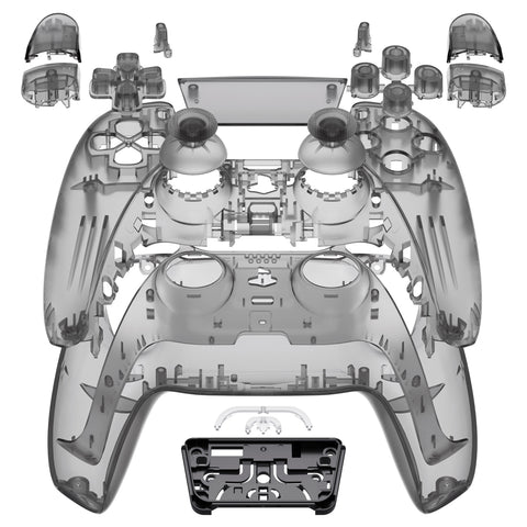 eXtremeRate Full Set Housing Shell with Action Buttons Touchpad Cover, Clear Black Replacement Decorative Trim Shell Front Back Plates Compatible with ps5 Controller BDM-030/040 - QPFM5007G3