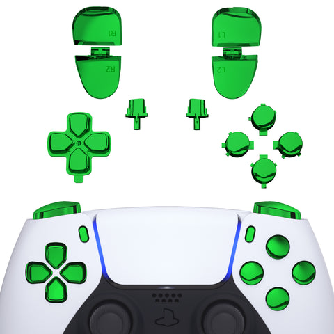 eXtremeRate Replacement D-pad R1 L1 R2 L2 Triggers Share Options Face Buttons, Chrome Green Full Set Buttons Compatible with ps5 Controller BDM-030/040 - Controller NOT Included - JPF2006G3