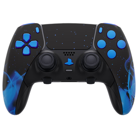 eXtremeRate Blue Flame Full Set Housing Shell with Buttons Touchpad Cover Compatible with ps5 Edge Controller, Custom Replacement Decorative Trim Shell Front Back Plates Compatible with ps5 Edge Controller - QRHEGT004