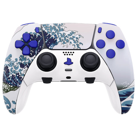 eXtremeRate The Great Wave Full Set Housing Shell with Buttons Touchpad Cover Compatible with ps5 Edge Controller, Custom Replacement Decorative Trim Shell Front Back Plates Compatible with ps5 Edge Controller - QRHEGT003