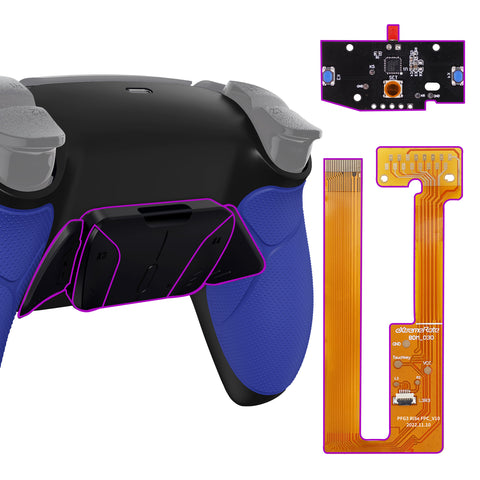 eXtremeRate Blue Rubberized Grip Remappable RISE4 Remap Kit for PS5 Controller BDM-030, Upgrade Board & Redesigned White Back Shell & 4 Black Back Buttons for PS5 Controller - Controller NOT Included - YPFU6003G3