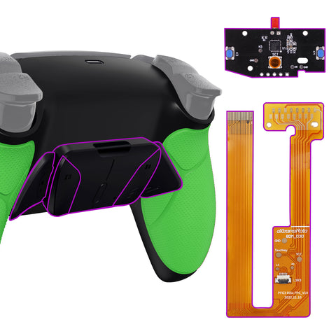 eXtremeRate Rubberized Green Grip Remappable RISE 4.0 Remap Kit for ps5 Controller BDM-030, Upgrade Board & Redesigned Black Back Shell & 4 Back Buttons for ps5 Controller - Controller NOT Included - YPFU6004G3