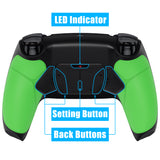 eXtremeRate Rubberized Green Grip Remappable RISE4 Remap Kit for ps5 Controller BDM-030/040, Upgrade Board & Redesigned Black Back Shell & 4 Back Buttons for ps5 Controller - Controller NOT Included - YPFU6004G3