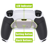 eXtremeRate Silver Real Metal Buttons (RMB) Version RISE 2.0 Remap Kit with White Black Rubberized Grip Back Shell & Upgraded Remappable Back Buttons Attachment for PS5 Controller BDM-010 & BDM-020 - XPFJ7010