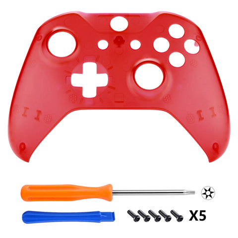 eXtremeRate Solid Clear Red Design Repair Part Housing Shell for Microsoft Xbox One X & One S Game Controller - SXOFM03