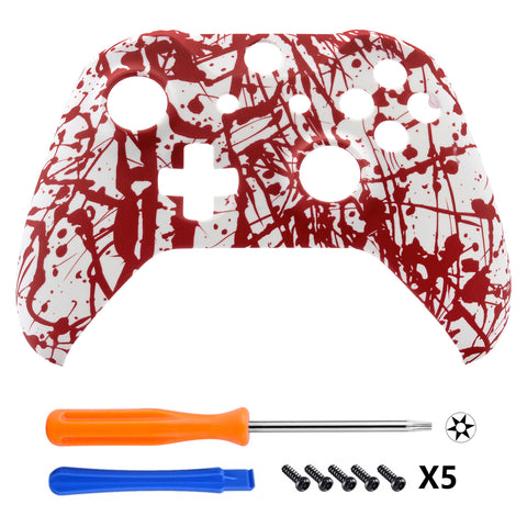 eXtremeRate Blood Spatter Soft Touch Grip Replacement Front Housing Shell for Xbox One X & One S Controller - SXOFS06