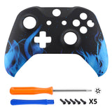 eXtremeRate Blue Flame Faceplate Cover Soft Touch Front Housing Shell Comfortable Soft Grip Replacement Kit for Microsoft Xbox One X & One S Controller - SXOFT12X