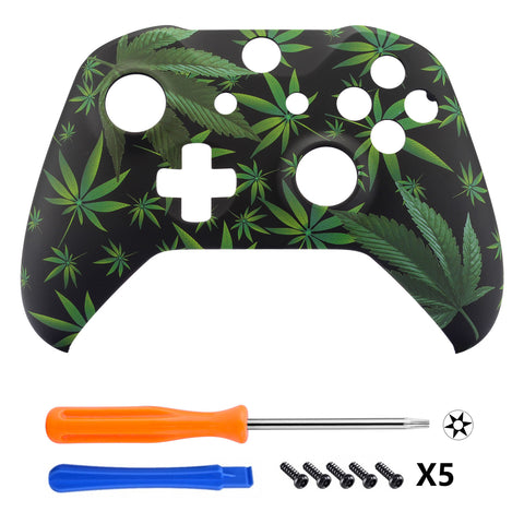 eXtremeRate Green Weeds Soft Touch Grip Front Housing Shell, Comfortable Faceplate Cover Replacement Kit for Xbox One S & Xbox One X Controller - SXOFT23X