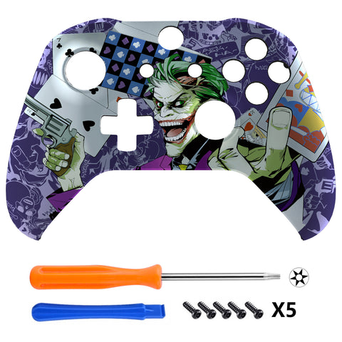 eXtremeRate Clown Cards Faceplate Cover Soft Touch Front Housing Shell Comfortable Soft Grip Replacement Kit for Microsoft Xbox One X & One S Controller - SXOFT58X