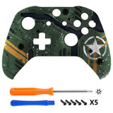 eXtremeRate Army Mecha Faceplate Cover Soft Touch Front Housing Shell Comfortable Soft Grip Replacement Kit for Microsoft Xbox One X & One S Controller - SXOFT61X