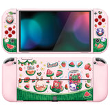 PlayVital ZealProtect Soft Protective Case for Switch OLED, Flexible Protector Joycon Grip Cover for Switch OLED with Thumb Grip Caps & ABXY Direction Button Caps - Watermelon Sweet Treats - XSOYV6034