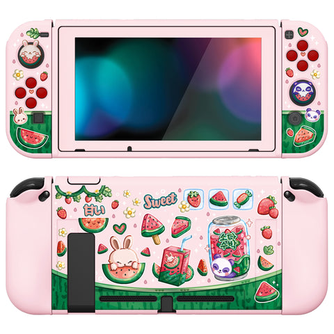 PlayVital ZealProtect Soft Protective Case for Nintendo Switch, Flexible Cover for Switch with Tempered Glass Screen Protector & Thumb Grips & ABXY Direction Button Caps - Watermelon Sweet Treats - RNSYV6043