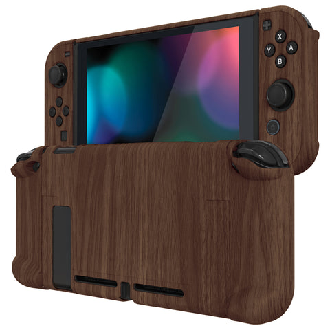 PlayVital Wooden Grain Back Cover for NS Switch Console, NS Joycon Handheld Controller Separable Protector Hard Shell, Soft Touch Customized Dockable Protective Case for NS Switch - NTS202