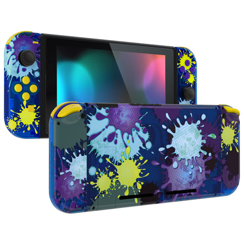 eXtremeRate Splattering Paint Back Plate for Nintendo Switch Console, NS Joycon Handheld Controller Housing with Colorful Buttons, DIY Replacement Shell for Nintendo Switch - QT119