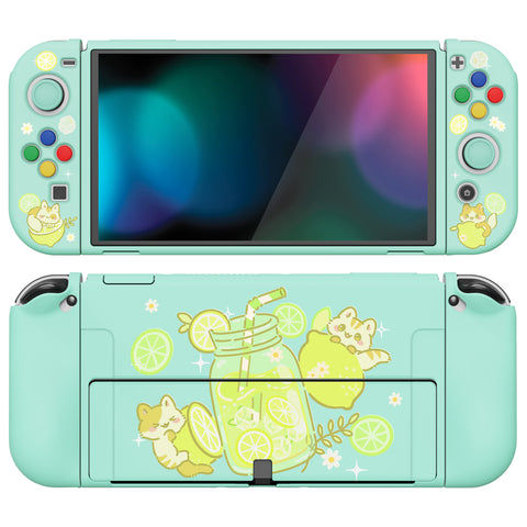 PlayVital ZealProtect Soft Protective Case for Switch OLED, Flexible Protector Joycon Grip Cover for Switch OLED with Thumb Grip Caps & ABXY Direction Button Caps - Lemonade Kitty - XSOYV6037
