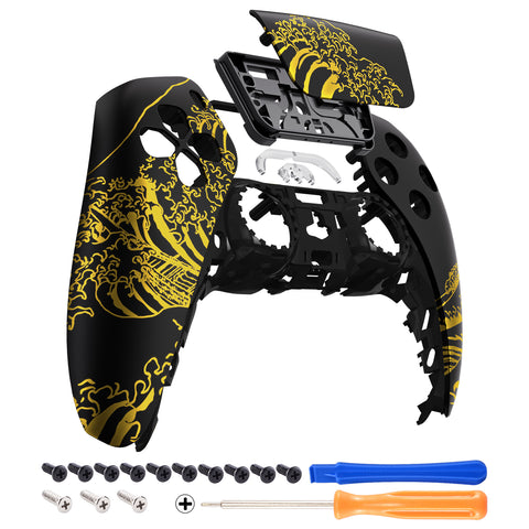 eXtremeRate The Great GOLDEN Wave Off Kanagawa - Black Front Housing Shell Compatible with ps5 Controller BDM-010 BDM-020 BDM-030, DIY Replacement Shell Custom Touch Pad Cover Compatible with ps5 Controller - ZPFT1094G3