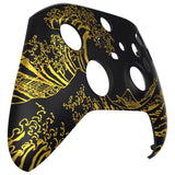 eXtremeRate The Great GOLDEN Wave Off Kanagawa - Black Replacement Part Faceplate, Soft Touch Grip Housing Shell Case for Xbox Series S & Xbox Series X Controller Accessories - Controller NOT Included - FX3T188