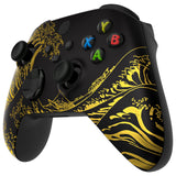 eXtremeRate The Great GOLDEN Wave Off Kanagawa - Black Replacement Part Faceplate, Soft Touch Grip Housing Shell Case for Xbox Series S & Xbox Series X Controller Accessories - Controller NOT Included - FX3T188