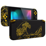 eXtremeRate The Great GOLDEN Wave Off Kanagawa - Black Back Plate for Nintendo Switch Console, NS Joycon Handheld Controller Housing with Colorful Buttons, DIY Replacement Shell for Nintendo Switch - QT120