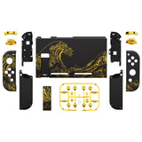 eXtremeRate The Great GOLDEN Wave Off Kanagawa - Black Back Plate for Nintendo Switch Console, NS Joycon Handheld Controller Housing with Colorful Buttons, DIY Replacement Shell for Nintendo Switch - QT120