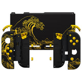 eXtremeRate The Great GOLDEN Wave Off Kanagawa - Black Back Plate for Nintendo Switch Console, NS Joycon Handheld Controller Housing with Colorful Buttons, DIY Replacement Shell for Nintendo Switch - QT120