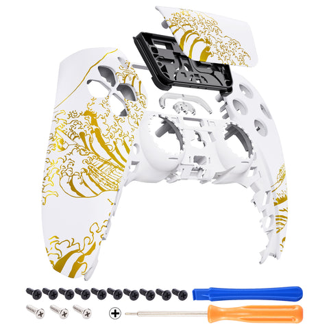 eXtremeRate The Great GOLDEN Wave Off Kanagawa - White Front Housing Shell Compatible with ps5 Controller BDM-010 BDM-020 BDM-030, DIY Replacement Shell Custom Touch Pad Cover Compatible with ps5 Controller - ZPFT1095G3