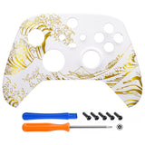 eXtremeRate The Great GOLDEN Wave Off Kanagawa - White Replacement Part Faceplate, Soft Touch Grip Housing Shell Case for Xbox Series S & Xbox Series X Controller Accessories - Controller NOT Included - FX3T189