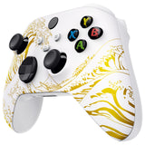 eXtremeRate The Great GOLDEN Wave Off Kanagawa - White Replacement Part Faceplate, Soft Touch Grip Housing Shell Case for Xbox Series S & Xbox Series X Controller Accessories - Controller NOT Included - FX3T189