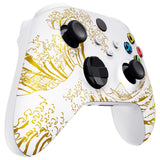 eXtremeRate The Great GOLDEN Wave Off Kanagawa - White Replacement Part Faceplate, Soft Touch Grip Housing Shell Case for Xbox Series S & Xbox Series X Controller Accessories - Controller NOT Included - FX3T189