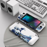 PlayVital UPGRADED Glossy Dockable Case Grip Cover for NS Switch, Ergonomic Protective Case for NS Switch, Separable Protector Hard Shell for Joycon - The Great Wave - ANST1001