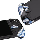 PlayVital Professional Textured Soft Rubber Pads Handle Grips for Steam Deck, Trackpads Skin Grip Enhancement Back Button Protective Stickers Set with Thumb Grip Caps - The Great Wave - FHSDV004