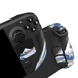 PlayVital Professional Textured Soft Rubber Pads Handle Grips for Steam Deck, Trackpads Skin Grip Enhancement Back Button Protective Stickers Set with Thumb Grip Caps - The Great Wave - FHSDV004
