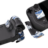 PlayVital Professional Textured Soft Rubber Pads Handle Grips for Steam Deck, Trackpads Skin Grip Enhancement Back Button Protective Stickers Set with Thumb Grip Caps - The Great Wave - FHSDV004