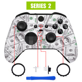 eXtremeRate The $100 Cash Money Faceplate Cover, Soft Touch Front Housing Shell Case Replacement Kit for Xbox One Elite Series 2 Controller Model 1797 and Core Model 1797 and Core Model 1797 - Thumbstick Accent Rings Included - ELS210