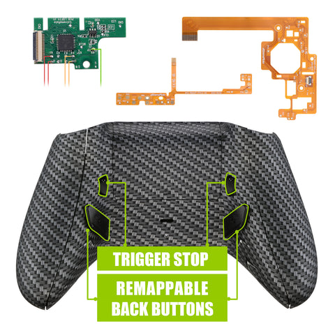 eXtremeRate Lofty Remappable Remap & Trigger Stop Kit, Redesigned Back Shell & Side Rails & Back Buttons & Trigger Lock for Xbox One S X Controller 1708 - Black Silver Carbon Fiber - X1RM007