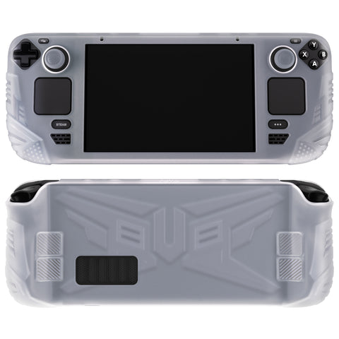 PlayVital Armor Series Protective Case for Steam Deck LCD, Soft Cover Silicone Protector for Steam Deck with Back Button Enhancement Designed & Thumb Grips Caps - Clear White - XFSDP003