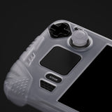 PlayVital Armor Series Protective Case for Steam Deck LCD, Soft Cover Silicone Protector for Steam Deck with Back Button Enhancement Designed & Thumb Grips Caps - Clear White - XFSDP003