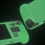 PlayVital Armor Series Protective Case for Steam Deck, Soft Cover Silicone Protector for Steam Deck with Back Button Enhancement Designed & Thumb Grips Caps - Glow in Dark - Green - XFSDP004