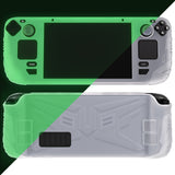 PlayVital Armor Series Protective Case for Steam Deck, Soft Cover Silicone Protector for Steam Deck with Back Button Enhancement Designed & Thumb Grips Caps - Glow in Dark - Green - XFSDP004