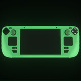 PlayVital Armor Series Protective Case for Steam Deck LCD, Soft Cover Silicone Protector for Steam Deck with Back Button Enhancement Designed & Thumb Grips Caps - Glow in Dark - Green - XFSDP004