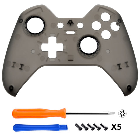 eXtremeRate Soft Touch Clear Black Replacement Faceplate Front Housing Shell with Thumbstick Accent Rings for Xbox One Elite Remote Controller Model 1698 - Controller NOT Included - XOEP017X