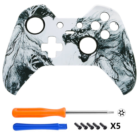 eXtremeRate Soft Touch Grip Wolf Soul Front Housing Shell Faceplate for Microsoft Xbox One Elite Controller Model 1698 with Thumbstick Accent Rings - XOET014