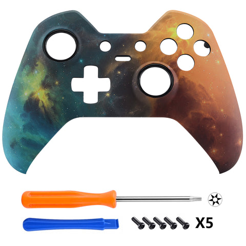 eXtremeRate Orange Star Universe Patterned Faceplate Cover, Soft Touch Front Housing Shell Case, Comfortable Soft Grip Replacement Kit for Xbox One Elite Controller Model 1698 - XOET016