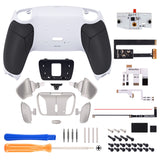 eXtremeRate Silver Real Metal Buttons (RMB) Version RISE4 Remap Kit for PS5 Controller BDM-010/020 - Rubberized White Black - YPFJ7010