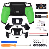 eXtremeRate Green Rubberized Grip Remappable RISE4 Remap Kit for PS5 Controller BDM 010 & BDM 020, Upgrade Board & Redesigned Back Shell & 4 Back Buttons for PS5 Controller - Controller NOT Included - YPFU6004