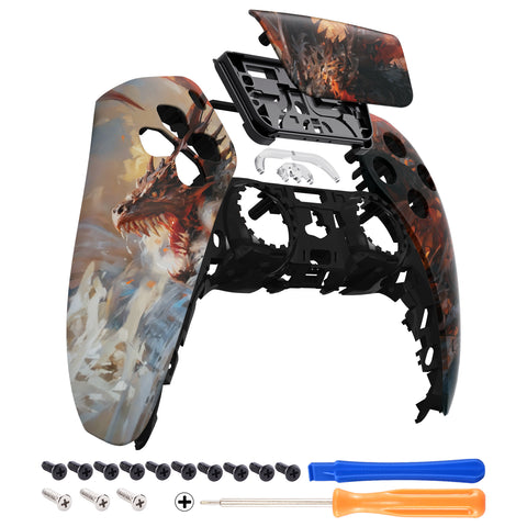 eXtremeRate Red Dragon Front Housing Shell Compatible with ps5 Controller BDM-010/020/030/040, DIY Replacement Shell Custom Touch Pad Cover Compatible with ps5 Controller - ZPFT1101G3