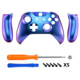 eXtremeRate Chameleon Purple Blue Top Shell Front Housing Faceplate Replacement Parts with Side Rails Back Panel for Microsoft Xbox One X & Xbox One S Controller - ZSXOFP01